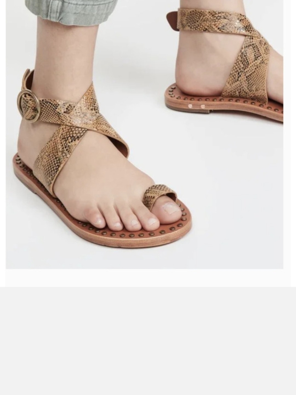 BEEK Crossed Ankle Strap Toe Loop Sandal In Snake/tan